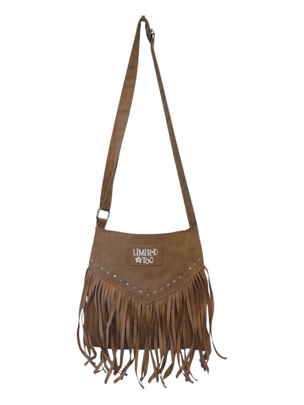 Y2K Limited Too Tan Fringe Mini Crossbody Bag with Studs
